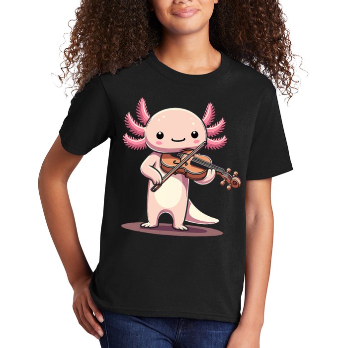 Cute Axolotl Playing Violin For Violinist Musical Orchestra Kids T-Shirt