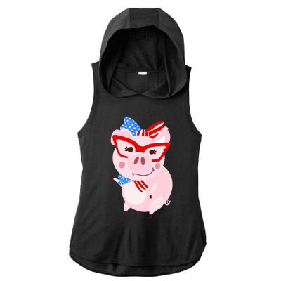 Cool American Pig Funny Pet Piggy United States Flag Gift Ladies PosiCharge Tri-Blend Wicking Draft Hoodie Tank