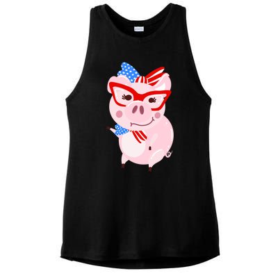 Cool American Pig Funny Pet Piggy United States Flag Gift Ladies PosiCharge Tri-Blend Wicking Tank