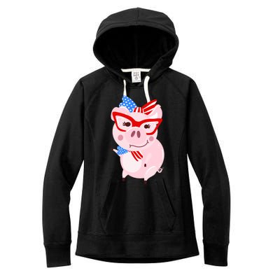 Cool American Pig Funny Pet Piggy United States Flag Gift Women's Fleece Hoodie