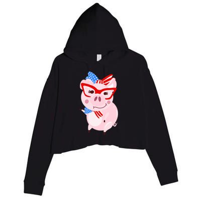 Cool American Pig Funny Pet Piggy United States Flag Gift Crop Fleece Hoodie