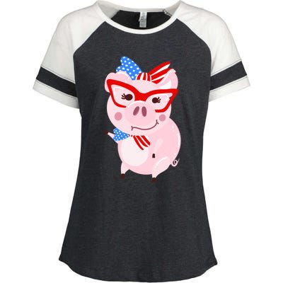 Cool American Pig Funny Pet Piggy United States Flag Gift Enza Ladies Jersey Colorblock Tee