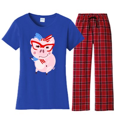 Cool American Pig Funny Pet Piggy United States Flag Gift Women's Flannel Pajama Set