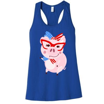 Cool American Pig Funny Pet Piggy United States Flag Gift Women's Racerback Tank