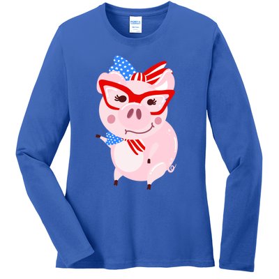 Cool American Pig Funny Pet Piggy United States Flag Gift Ladies Long Sleeve Shirt