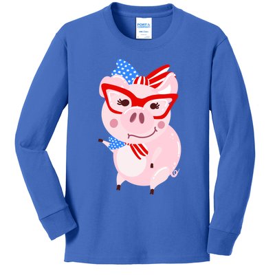 Cool American Pig Funny Pet Piggy United States Flag Gift Kids Long Sleeve Shirt