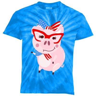 Cool American Pig Funny Pet Piggy United States Flag Gift Kids Tie-Dye T-Shirt