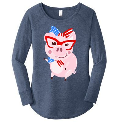 Cool American Pig Funny Pet Piggy United States Flag Gift Women's Perfect Tri Tunic Long Sleeve Shirt