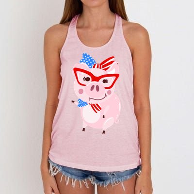 Cool American Pig Funny Pet Piggy United States Flag Gift Women's Knotted Racerback Tank