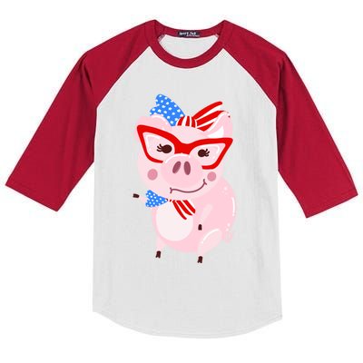 Cool American Pig Funny Pet Piggy United States Flag Gift Kids Colorblock Raglan Jersey