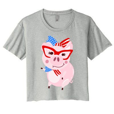 Cool American Pig Funny Pet Piggy United States Flag Gift Women's Crop Top Tee