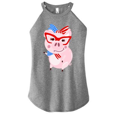 Cool American Pig Funny Pet Piggy United States Flag Gift Women's Perfect Tri Rocker Tank