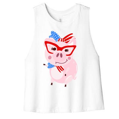 Cool American Pig Funny Pet Piggy United States Flag Gift Women's Racerback Cropped Tank