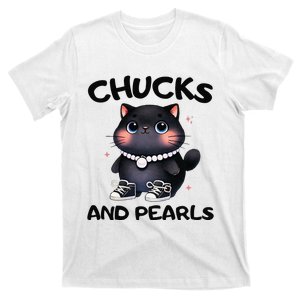 Chucks And Pearls Cute Black Cat Black History Women T-Shirt