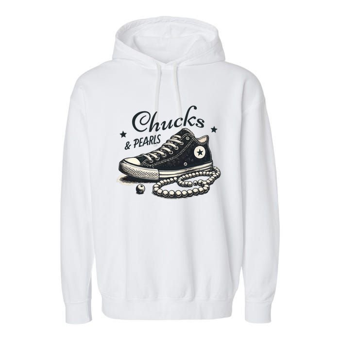 Chucks And Pearls IM With Her Kamala 2024 Retro Vintage Garment-Dyed Fleece Hoodie