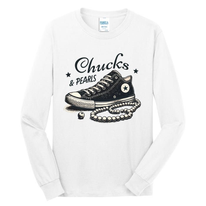 Chucks And Pearls IM With Her Kamala 2024 Retro Vintage Tall Long Sleeve T-Shirt