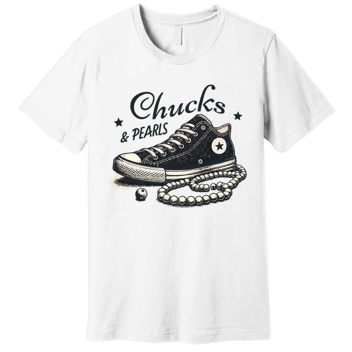 Chucks And Pearls IM With Her Kamala 2024 Retro Vintage Premium T-Shirt