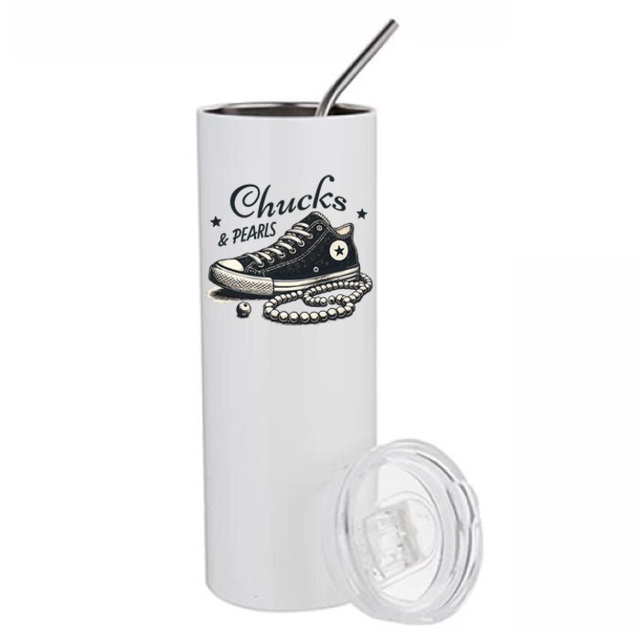 Chucks And Pearls IM With Her Kamala 2024 Retro Vintage Stainless Steel Tumbler