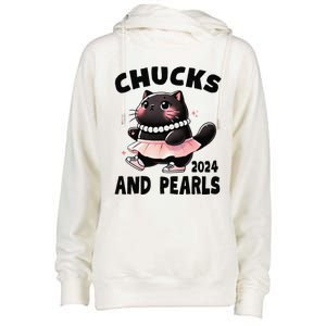 Chucks And Pearls Cute Black Cat Black History Proud Women Womens Funnel Neck Pullover Hood