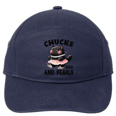 Chucks And Pearls Cute Black Cat Black History Proud Women 7-Panel Snapback Hat