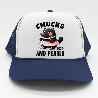 Chucks And Pearls Cute Black Cat Black History Proud Women Trucker Hat