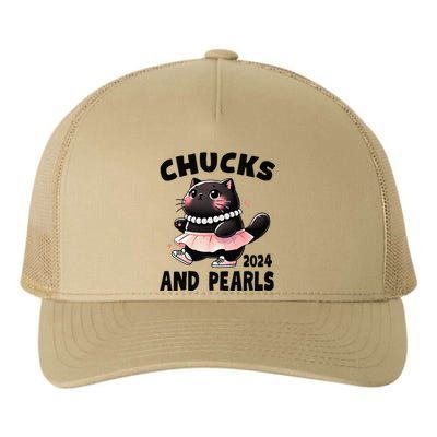 Chucks And Pearls Cute Black Cat Black History Proud Women Yupoong Adult 5-Panel Trucker Hat