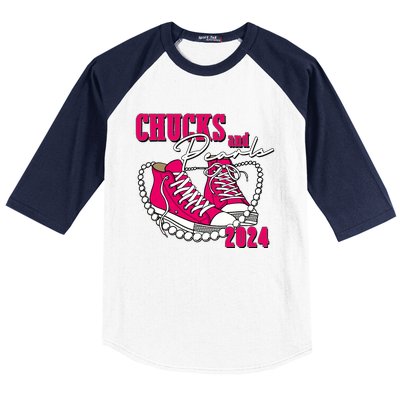 Chucks And Pearls IM With Her Kamala 2024 Baseball Sleeve Shirt