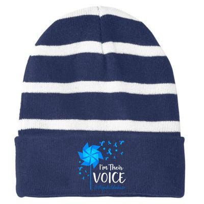 Child Abuse Prevention Awareness IM Their Voice Pinwheel Striped Beanie with Solid Band