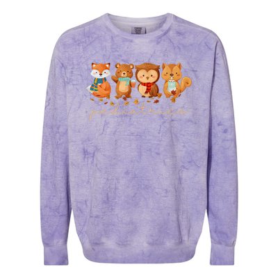 Cute Animals Pediatric Nurse Leaves Fall Thanksgiving Peds Colorblast Crewneck Sweatshirt