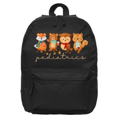 Cute Animals Pediatric Nurse Leaves Fall Thanksgiving Peds 16 in Basic Backpack