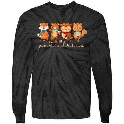 Cute Animals Pediatric Nurse Leaves Fall Thanksgiving Peds Tie-Dye Long Sleeve Shirt