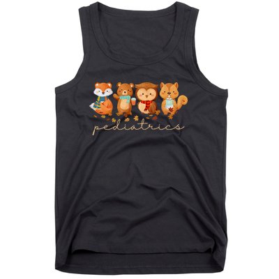 Cute Animals Pediatric Nurse Leaves Fall Thanksgiving Peds Tank Top