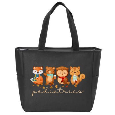 Cute Animals Pediatric Nurse Leaves Fall Thanksgiving Peds Zip Tote Bag