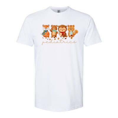 Cute Animals Pediatric Nurse Leaves Fall Thanksgiving Peds Softstyle CVC T-Shirt