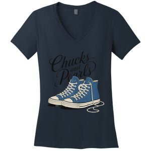 Chucks And Pearls For Ladies 2024 Women's V-Neck T-Shirt