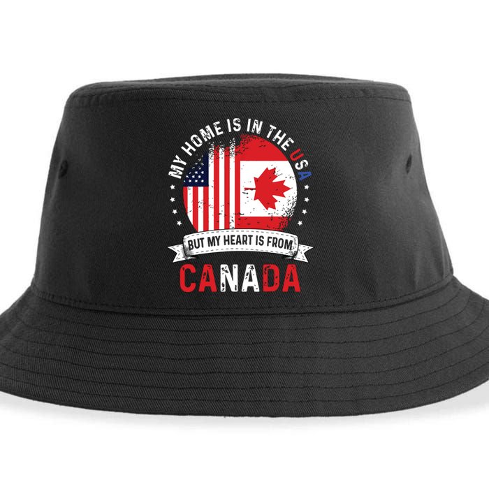 Canadian American Patriot Heart Is From Canada Flag Sustainable Bucket Hat