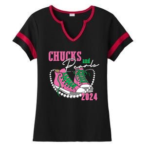 Chucks And Pearls Kamala Harris President 2024 Ladies Halftime Notch Neck Tee