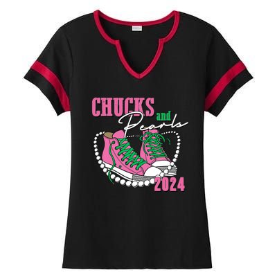 Chucks And Pearls Kamala Harris President 2024 Ladies Halftime Notch Neck Tee