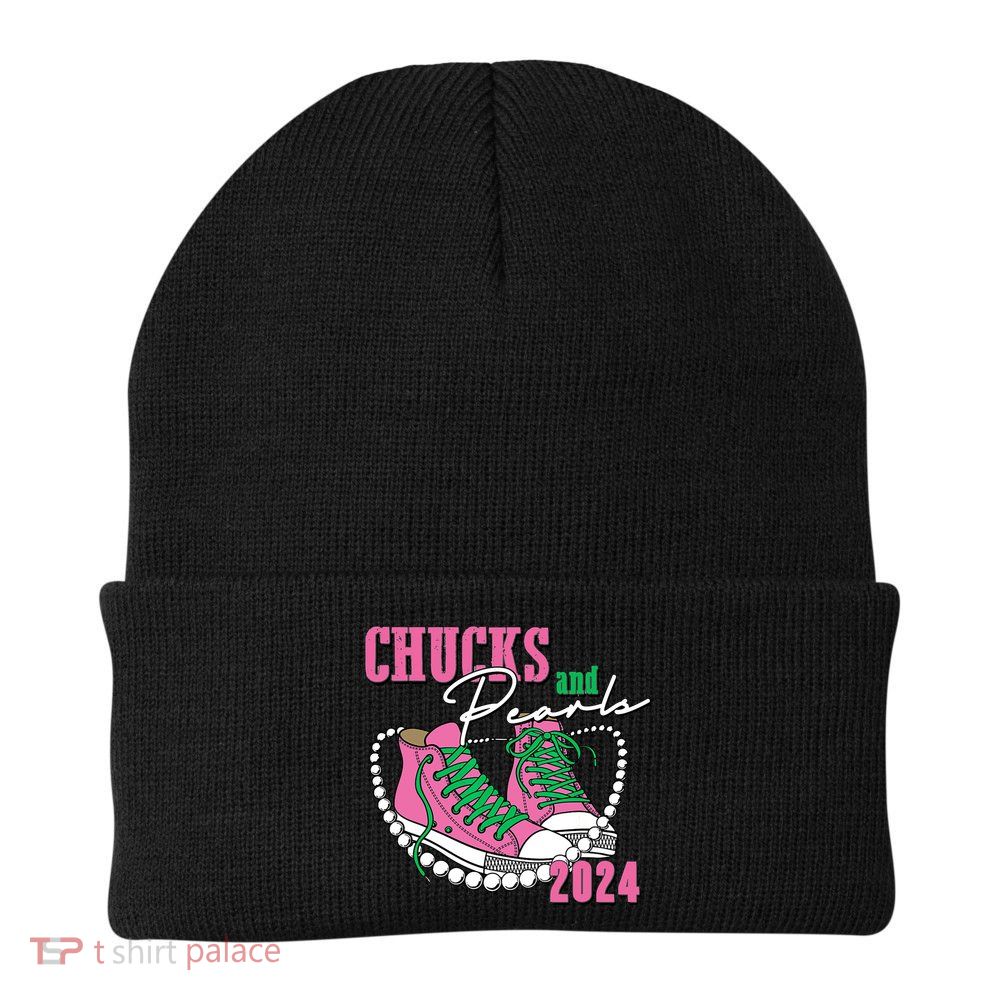 Chucks And Pearls Kamala Harris President 2024 Knit Cap Winter Beanie