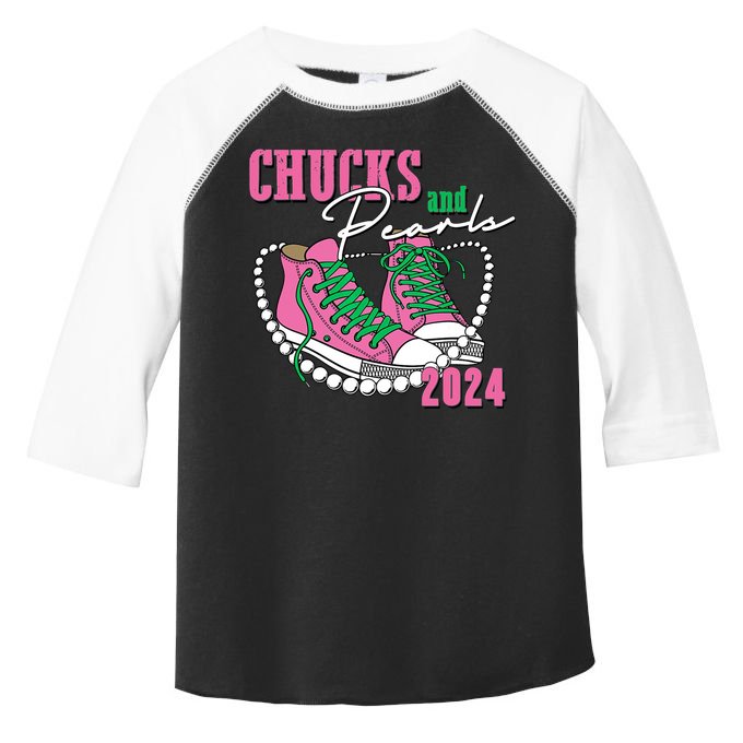 Chucks And Pearls Kamala Harris President 2024 Toddler Fine Jersey T-Shirt