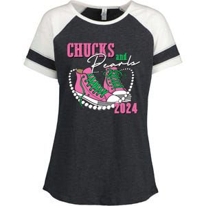 Chucks And Pearls Kamala Harris President 2024 Enza Ladies Jersey Colorblock Tee