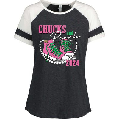 Chucks And Pearls Kamala Harris President 2024 Enza Ladies Jersey Colorblock Tee