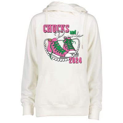 Chucks And Pearls Kamala Harris President 2024 Womens Funnel Neck Pullover Hood