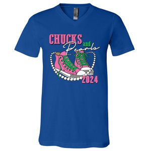 Chucks And Pearls Kamala Harris President 2024 V-Neck T-Shirt