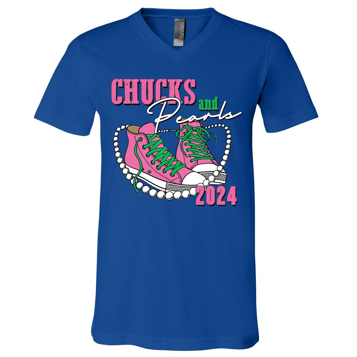 Chucks And Pearls Kamala Harris President 2024 V-Neck T-Shirt
