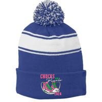 Chucks And Pearls Kamala Harris President 2024 Stripe Pom Pom Beanie