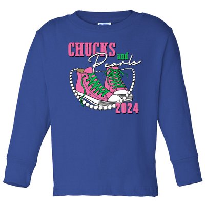 Chucks And Pearls Kamala Harris President 2024 Toddler Long Sleeve Shirt