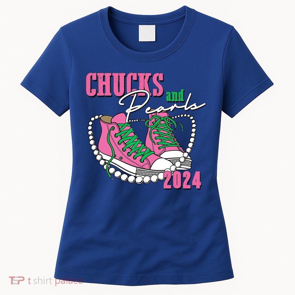 Chucks And Pearls Kamala Harris President 2024 Womens T-Shirt