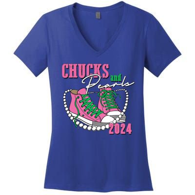 Chucks And Pearls Kamala Harris President 2024 Women's V-Neck T-Shirt