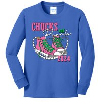 Chucks And Pearls Kamala Harris President 2024 Kids Long Sleeve Shirt